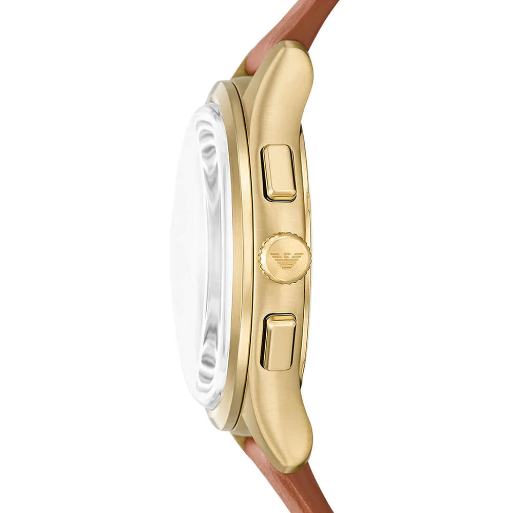 Emporio Armani 42mm Gold Dial Brown Leather Strap Chronograph Watch image number 2