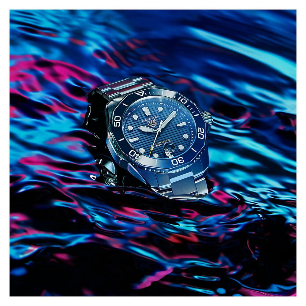 TAG Heuer Aquaracer Diver 43mm Blue Dial Black Bezel Steel Case Bracelet Watch image number 11