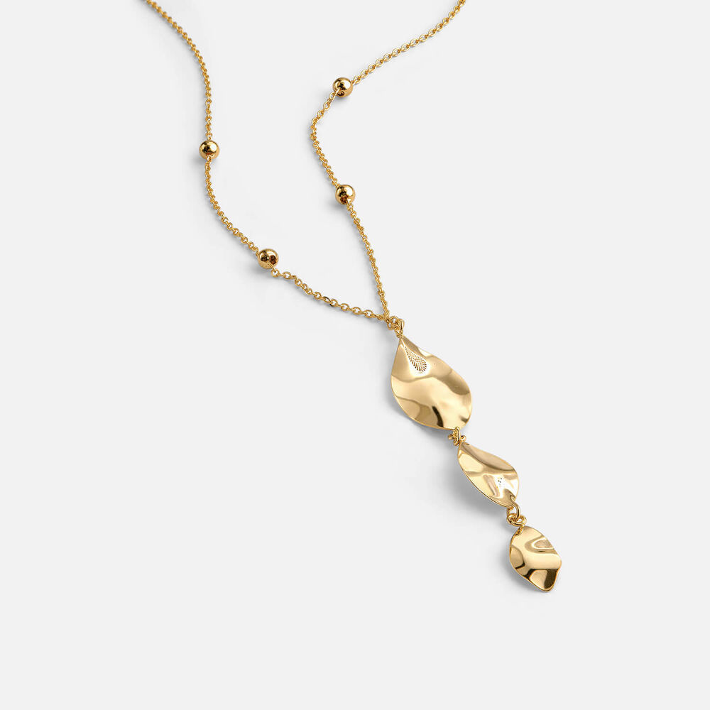 9ct Yellow Gold Beaded Chain 3 Polished Leaves Necklet