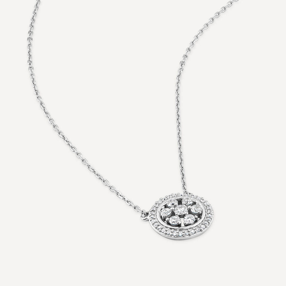 9ct White Gold 0.19ct Round Diamond Halo Flower Disc Necklet image number 3