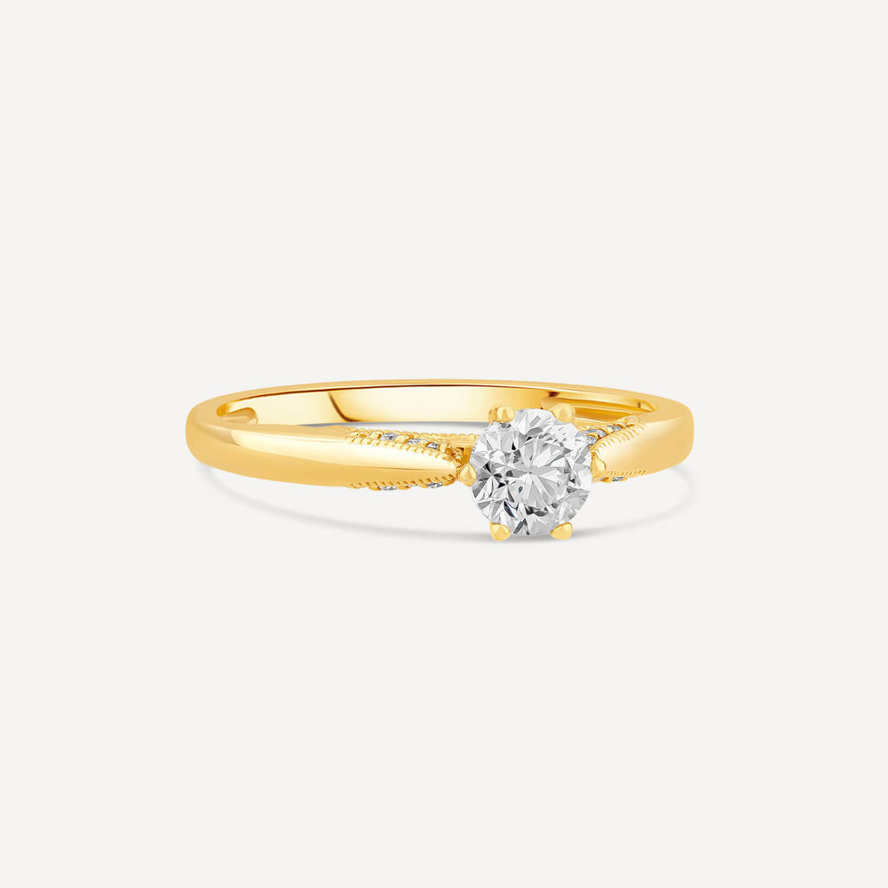 18ct Yellow Gold 6 Claw Set Solitaire 0.50ct Diamond Accents Engagement Ring image number 2