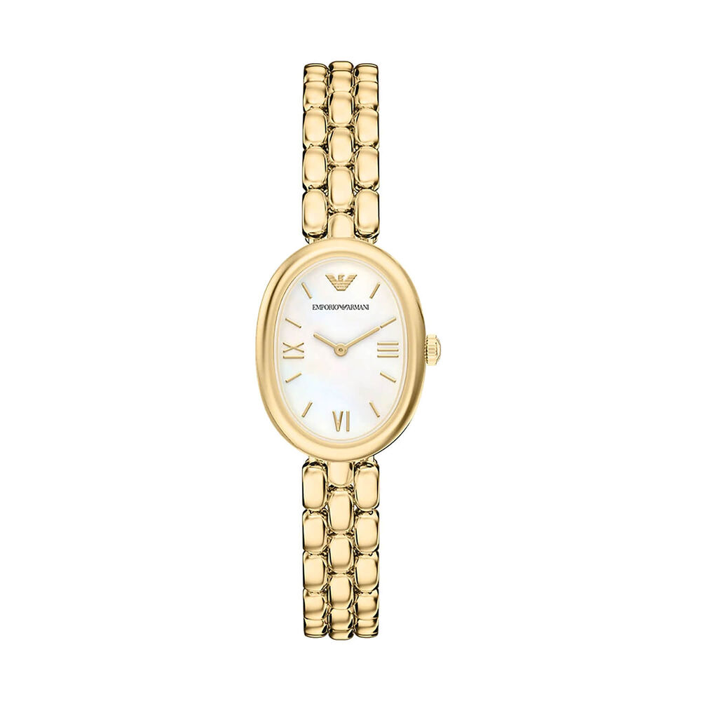 Emporio Armani Sinfonia 22x28mm Mother of Pearl Dial Yellow Gold Tone Steel Bracelet Watch