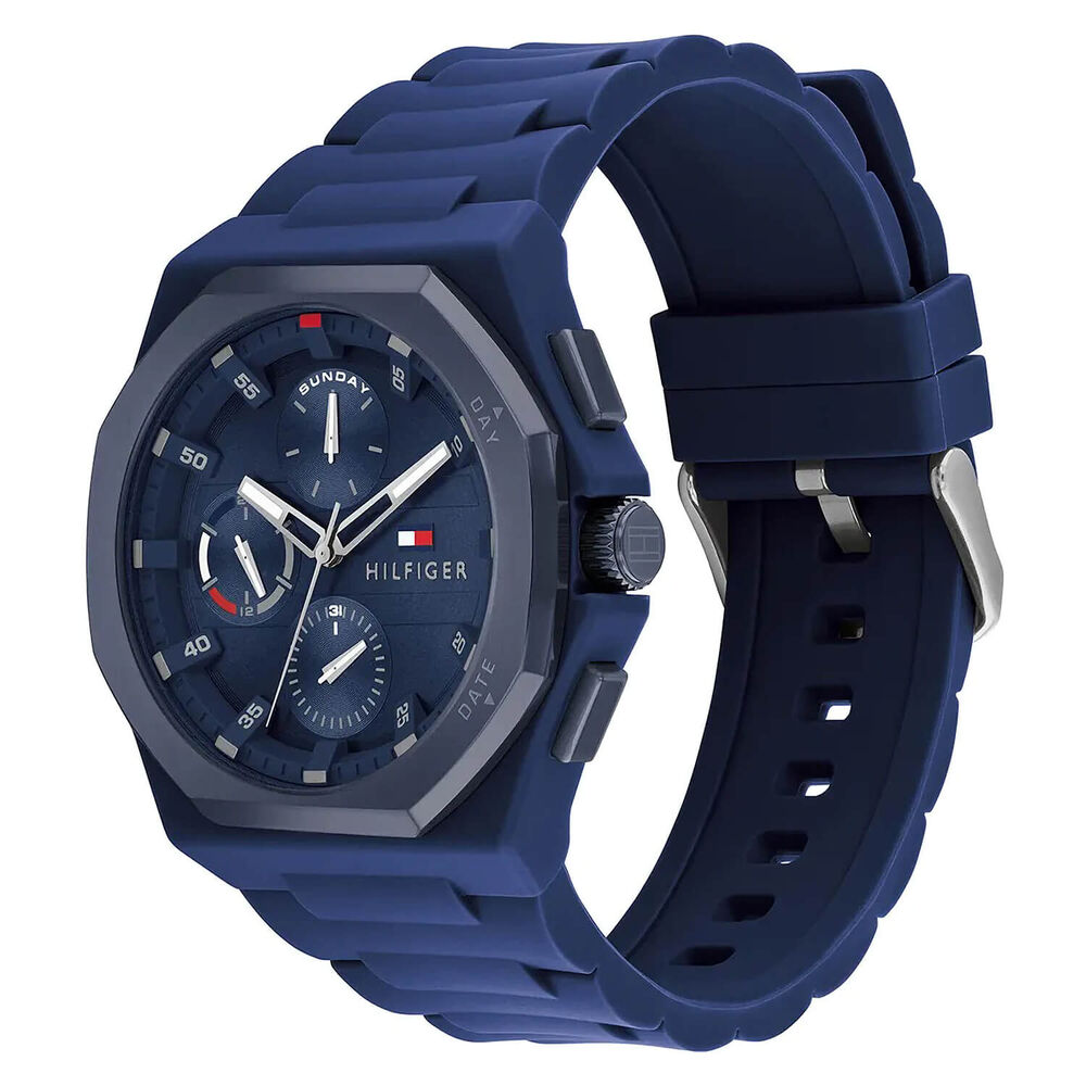 Tommy Hilfiger Chronograph 44mm Blue Dial Silicon Strap Watch image number 1