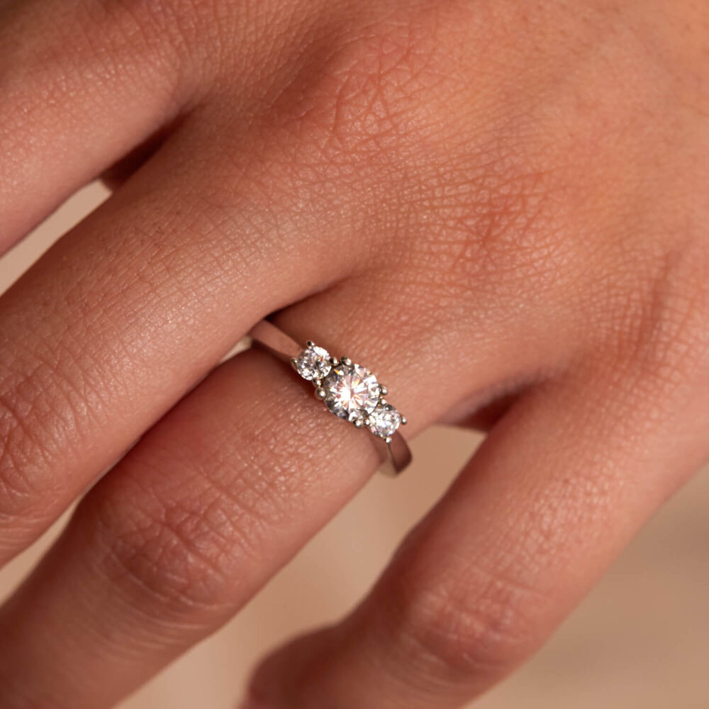 Sterling Silver Cubic Zirconia Three Stone Promise Ring image number 4