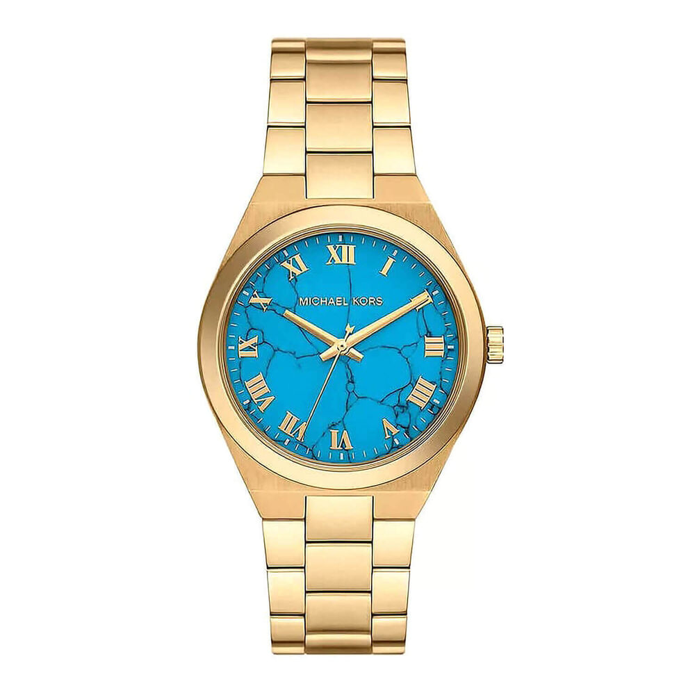 Michael Kors Lennox 37mm Turqoise Dial Yellow Gold Tone Steel Bracelet Watch