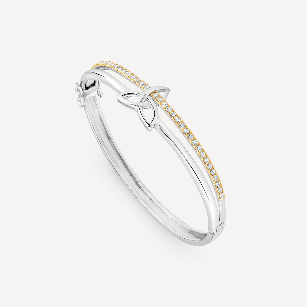 Sterling Silver & Rose Gold Plated Trinity Knot Cubic Zirconia Bangle image number 3
