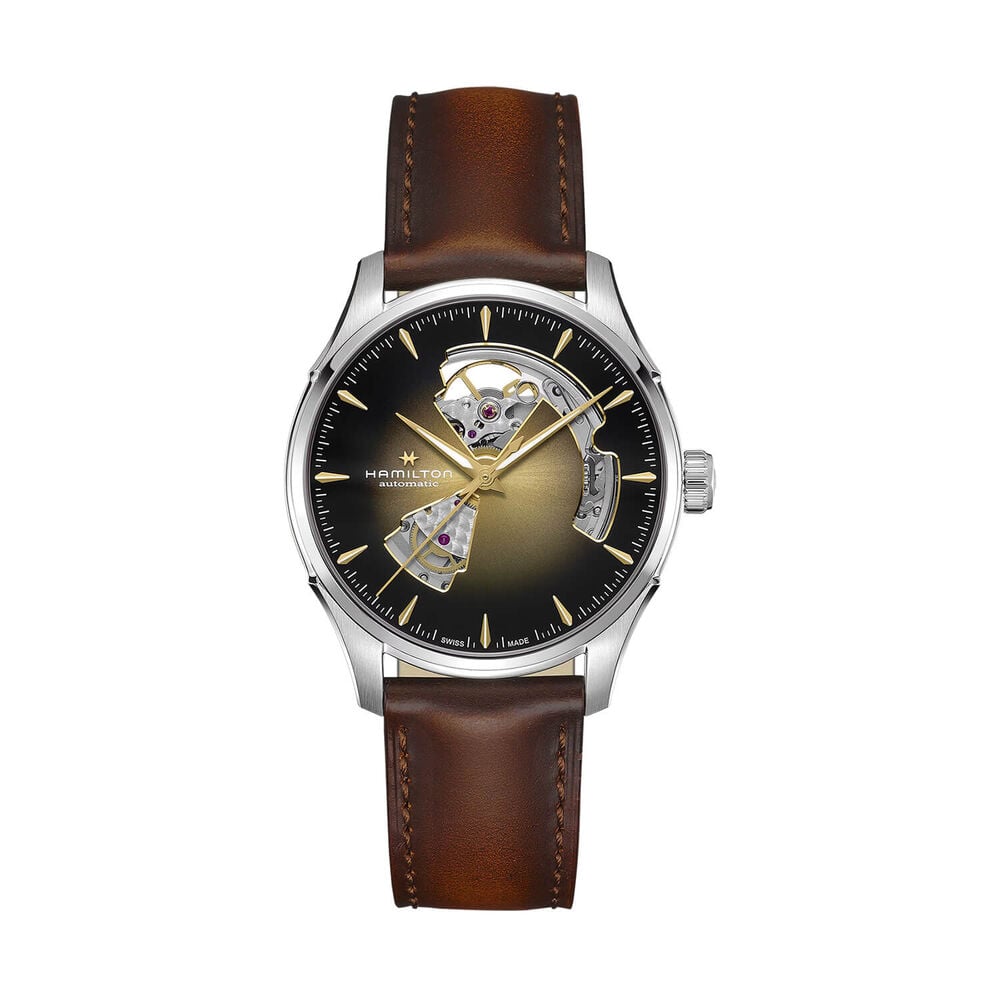 Hamilton Jazzmaster Open Heart 40mm Sunray Gold Dial Brown Leather Strap Watch