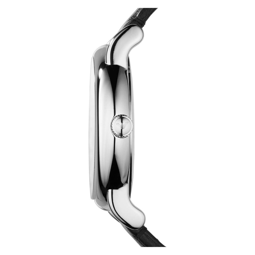 Emporio Armani men's black dial leather strap watch