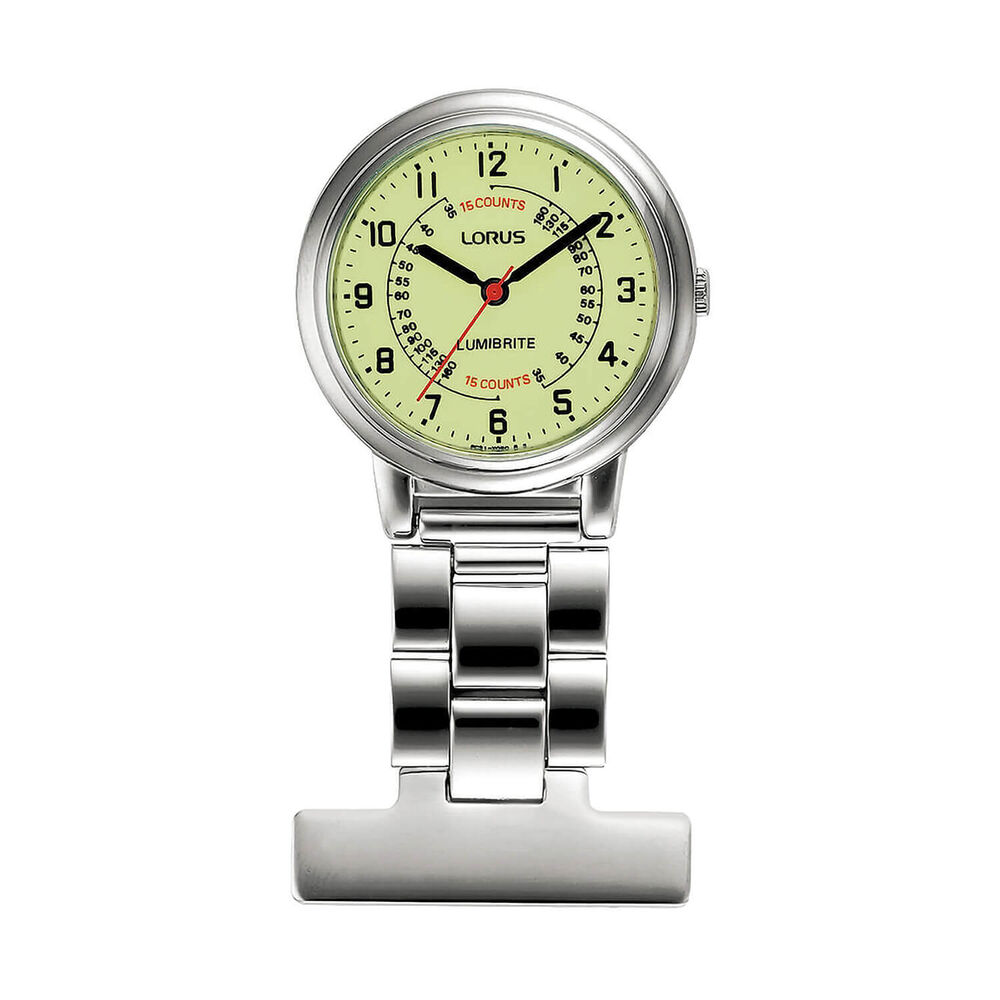 Lorus Quartz Nurses Fob 30mm Lumibrite Dial Steel Bracelet Watch image number 0