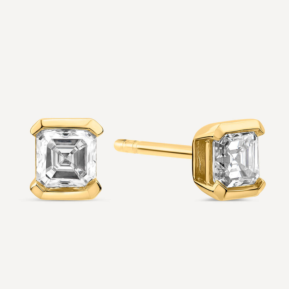 Born 1ct Classic 9ct Yellow Gold Lab Grown 1.00ct Asscher Cut Diamond Stud Earrings