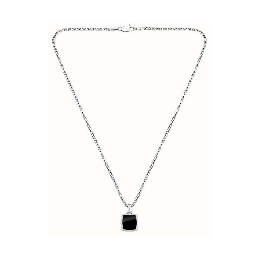 BOSS Black Reversible Pendant Steel Chain Necklace image number 0