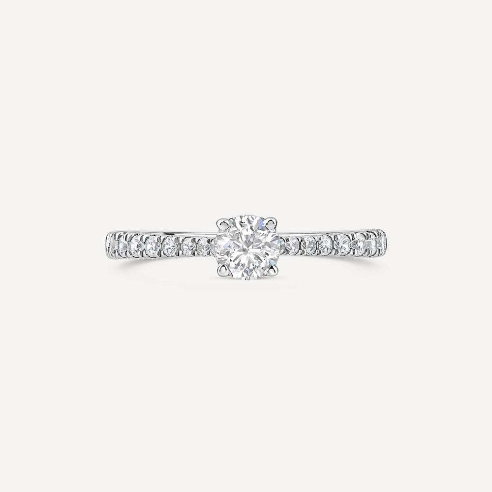 Tulip Setting 18ct White Gold 0.75ct Solitaire & Diamond Shoulders Diamond Ring image number 1