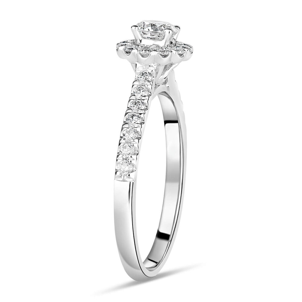 18ct White Gold 0.66ct Diamond Halo Shoulder-Set Ring image number 3