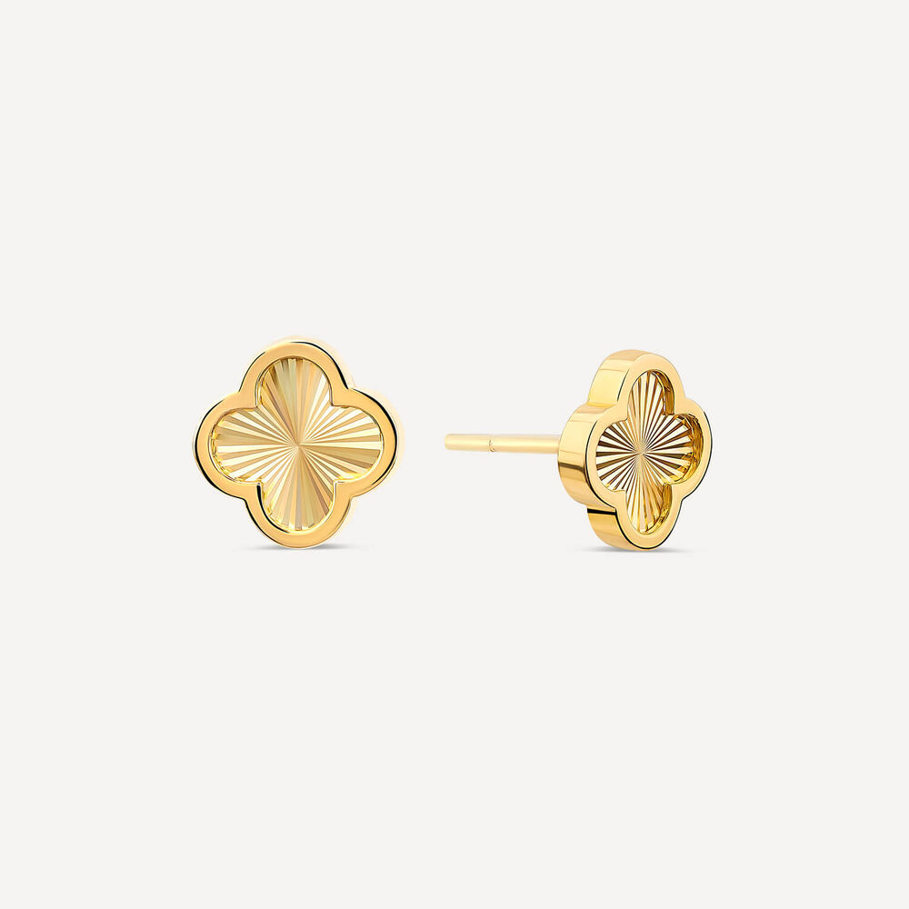 9ct Yellow Gold Iridescent Clover Petal Stud Earrings