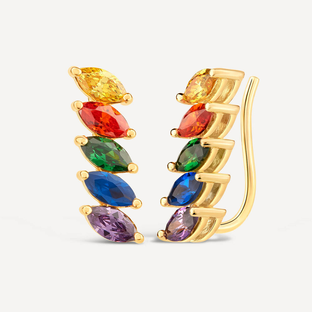 9ct Yellow Gold Multi Colour Marquise Stone Climbers image number 1