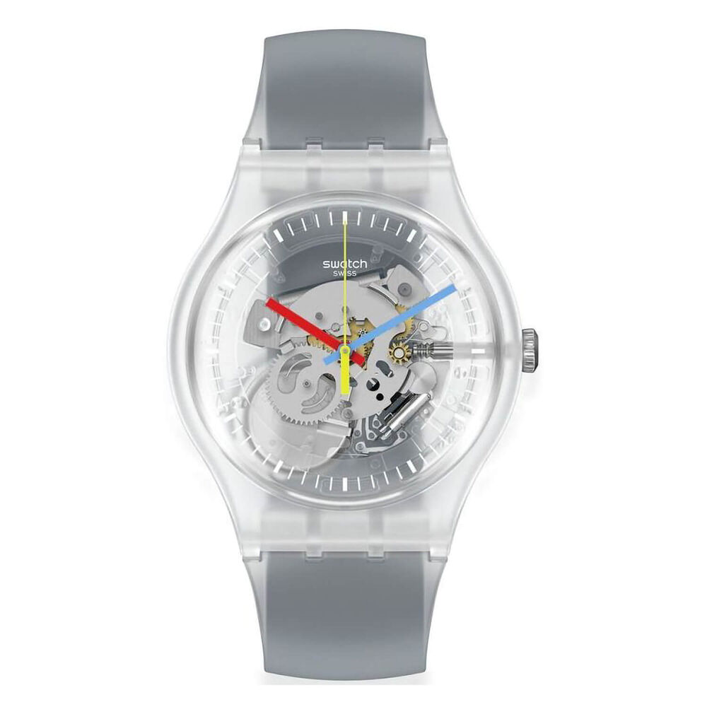 Swatch Clearly Black Striped 41mm Transparent Strap Watch