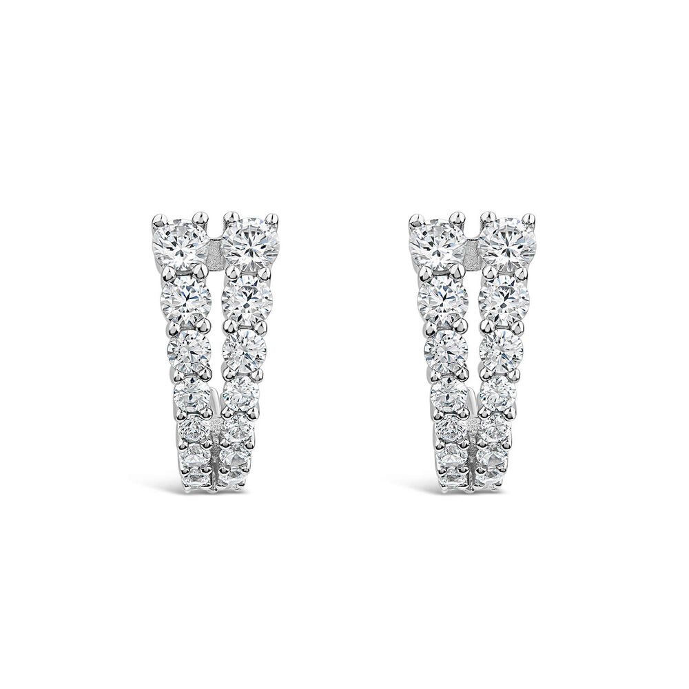 Sterling Silver Cubic Zirconia Two Curved Strands Hoop Earrings image number 0
