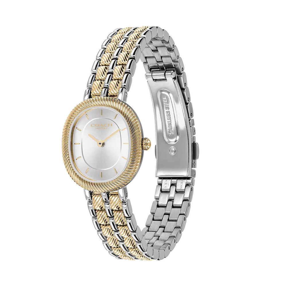 Coach Harlow 23.8x26mm Silver Sunray Dial Two Tone Stainless Steel Bracelet Watch
