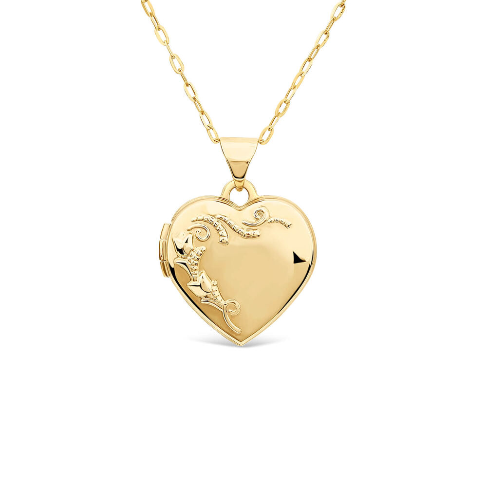 9ct Yellow Gold Heart Flowers Locket (Chain Included) image number 0