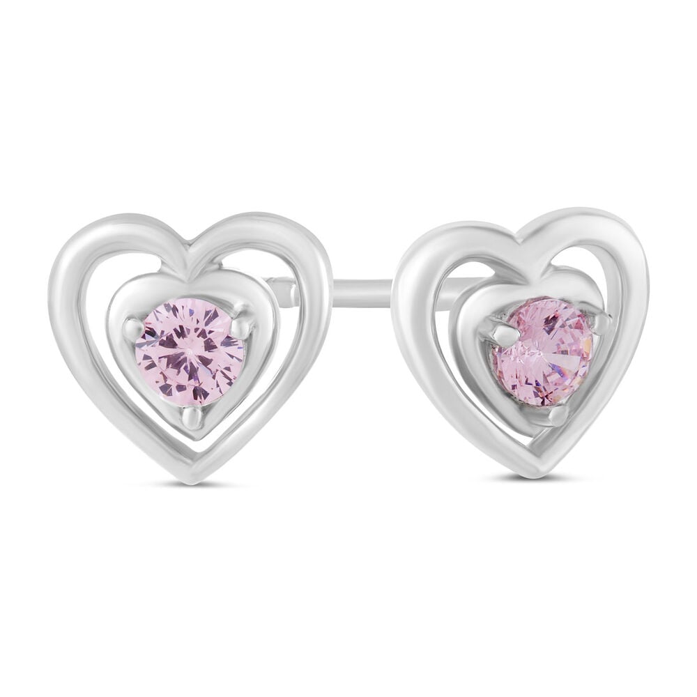 Little Treasure Sterling Silver Pink Crystal Heart Stud Earrings