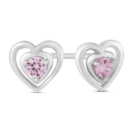 Little Treasure Sterling Silver Pink Crystal Heart Stud Earrings