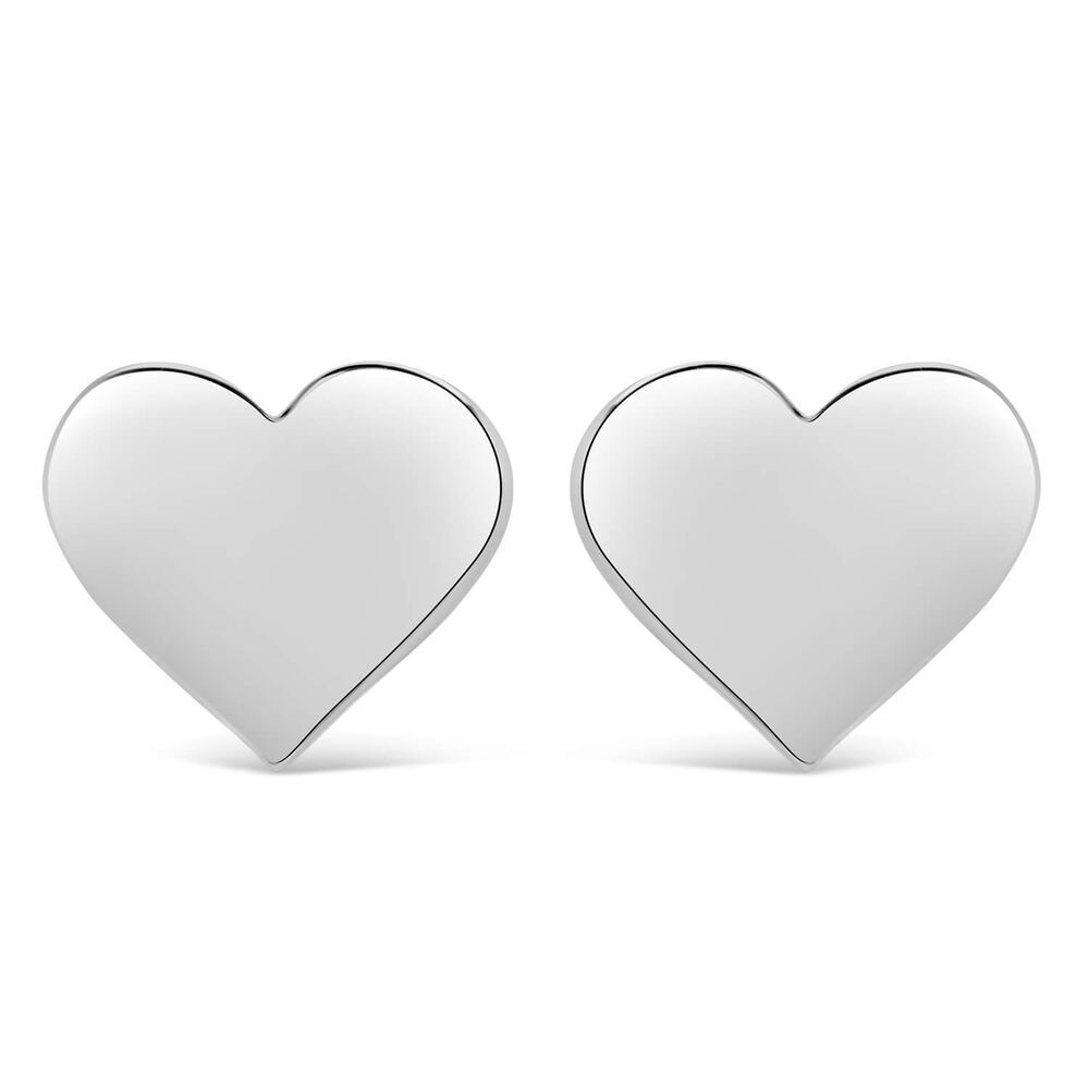 Ladies Sterling Silver Flat Polished Heart 6mm Stud Earrings