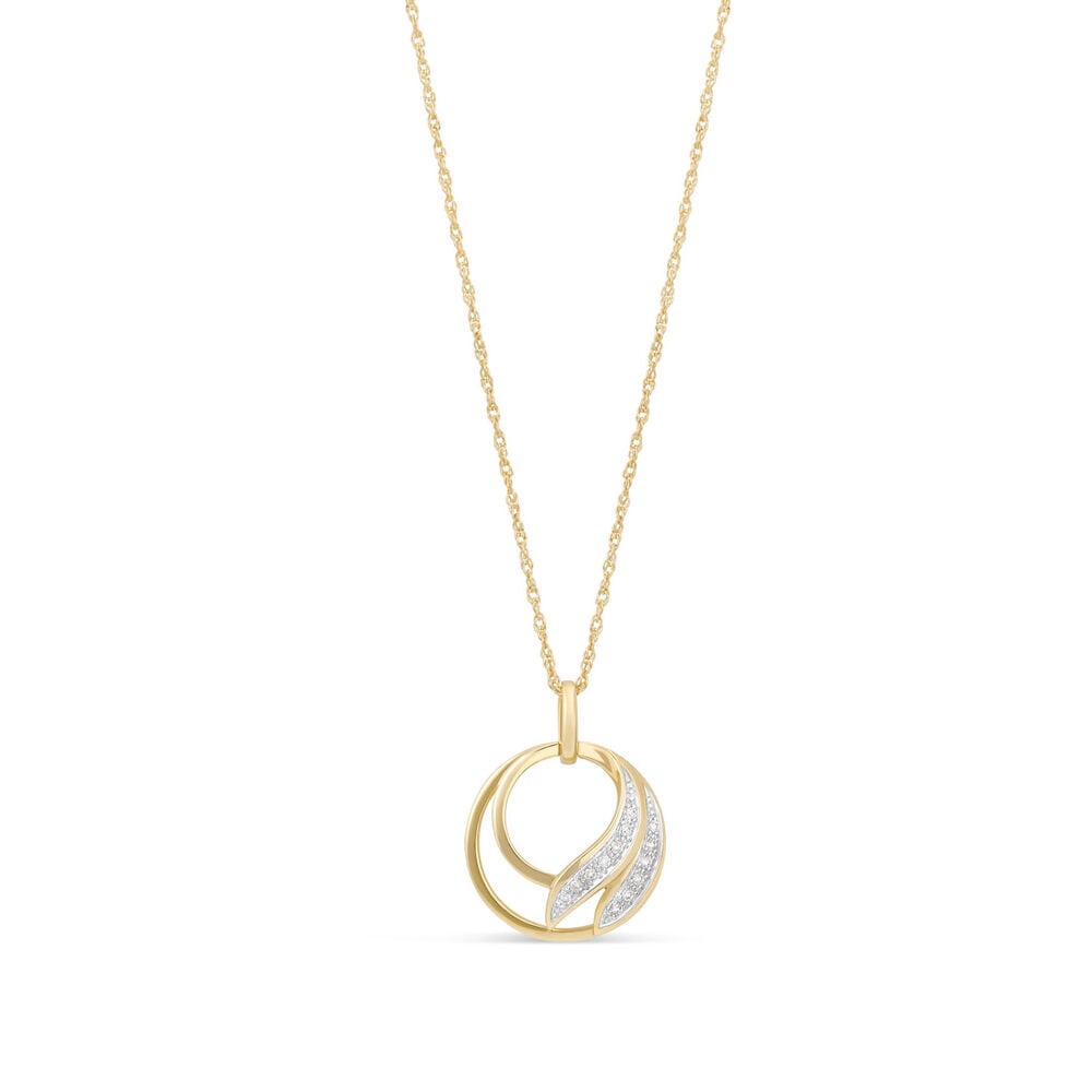 9ct Yellow Gold 0.07ct Diamond Open Circle Wave Pendant image number 0