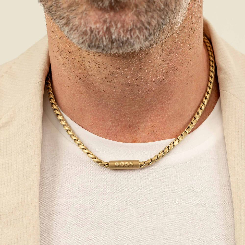BOSS Doran Gold Tone Steel Braided Chain Necklace
