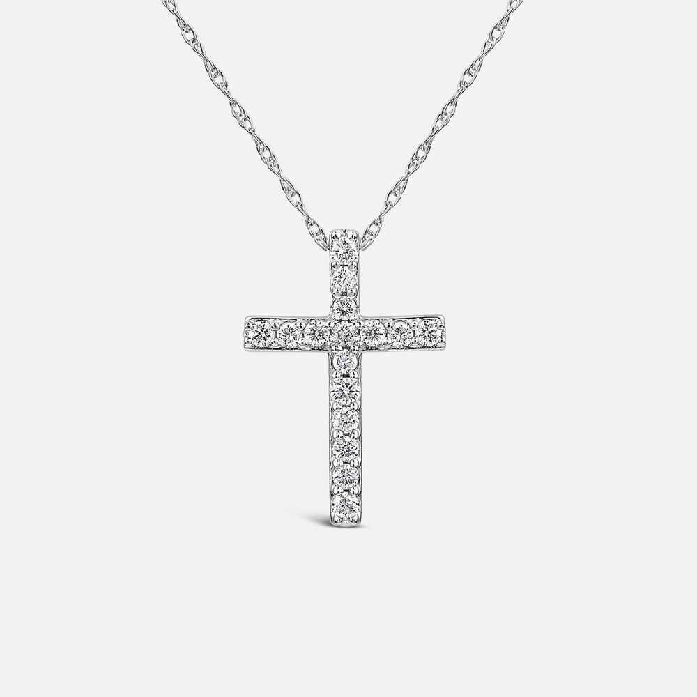 Born Classic 9ct White Gold Lab Grown 0.15ct Round Brilliant Diamond Cross Pendant