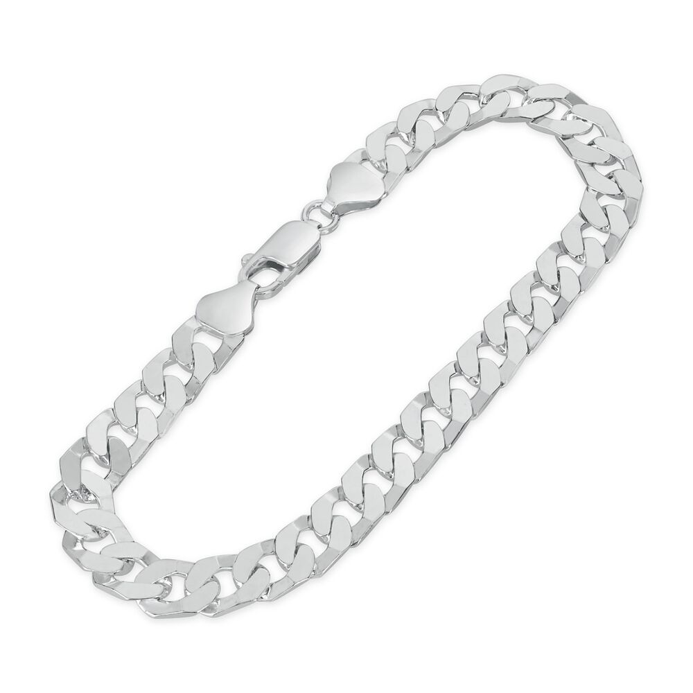 Sterling Silver Flat Square Curbed Men's Bracelet image number 1