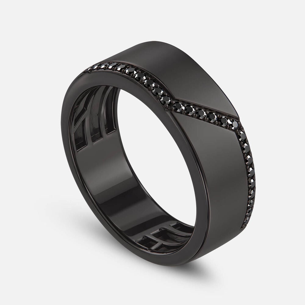 Black Ruthenium Plated Sterling Silver Cubic Zirconia Chevron Design Ring