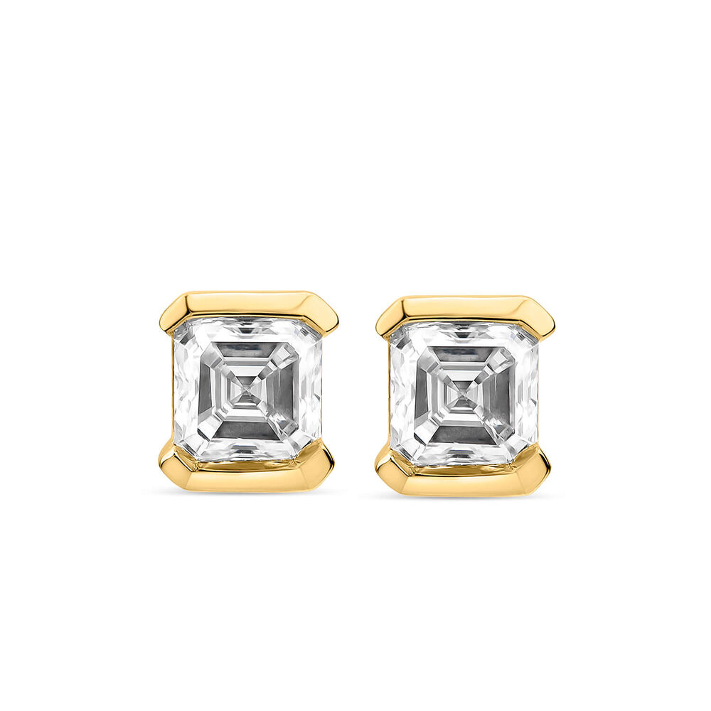 Born 1ct Classic 9ct Yellow Gold Lab Grown 1.00ct Asscher Cut Diamond Stud Earrings
