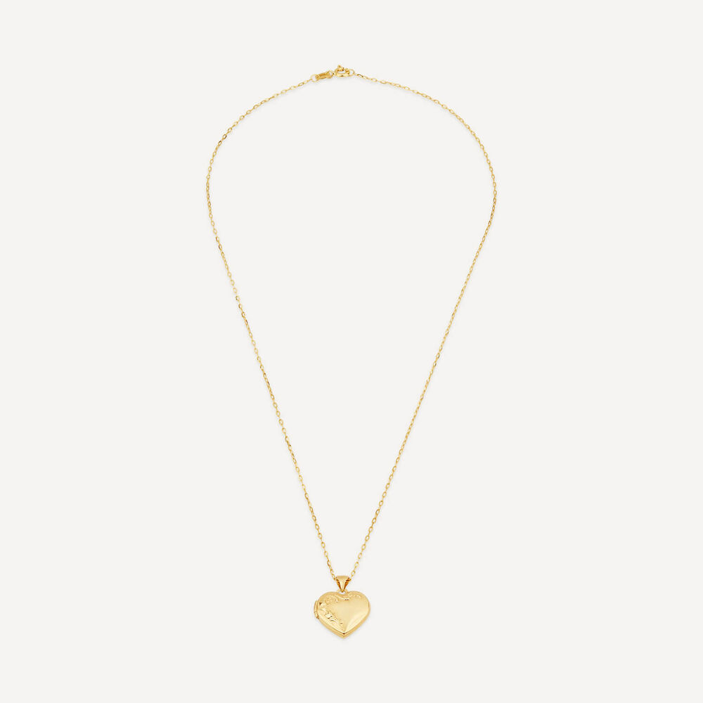 9ct Yellow Gold Heart Flowers Locket (Chain Included) image number 3