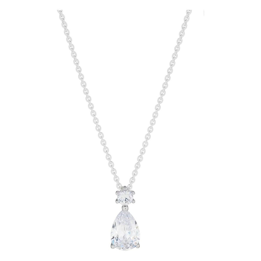 Silver Pear Cubic Zirconia Drop Pendant (Chain Included) image number 0