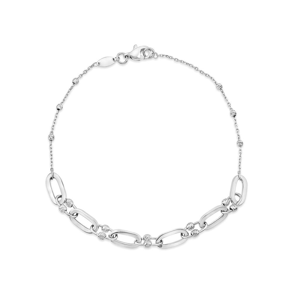 9ct White Gold Beads & Oval Link Bracelet image number 0