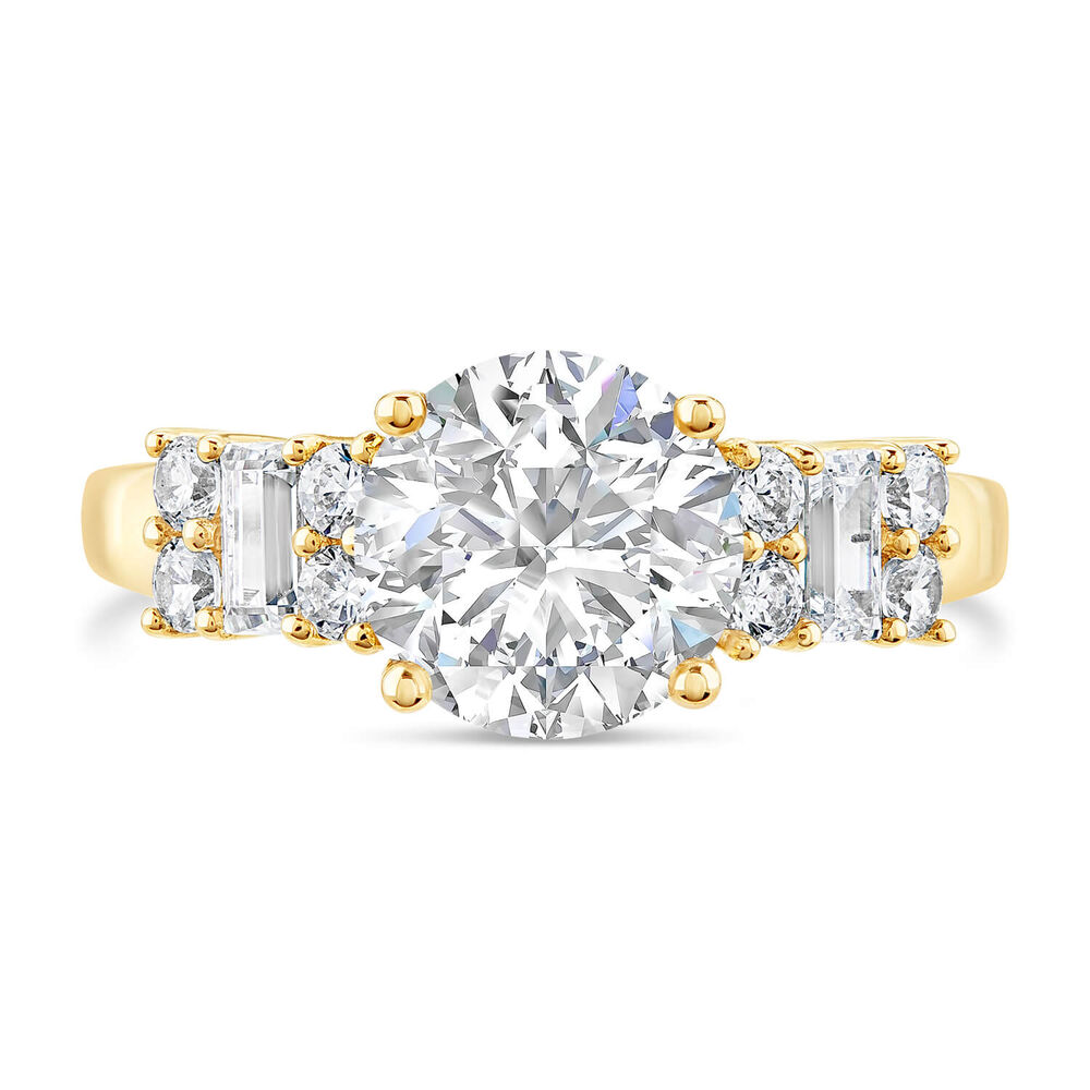 9ct Gold Round Brilliant and Baguette Cubic Zirconia Ring image number 1