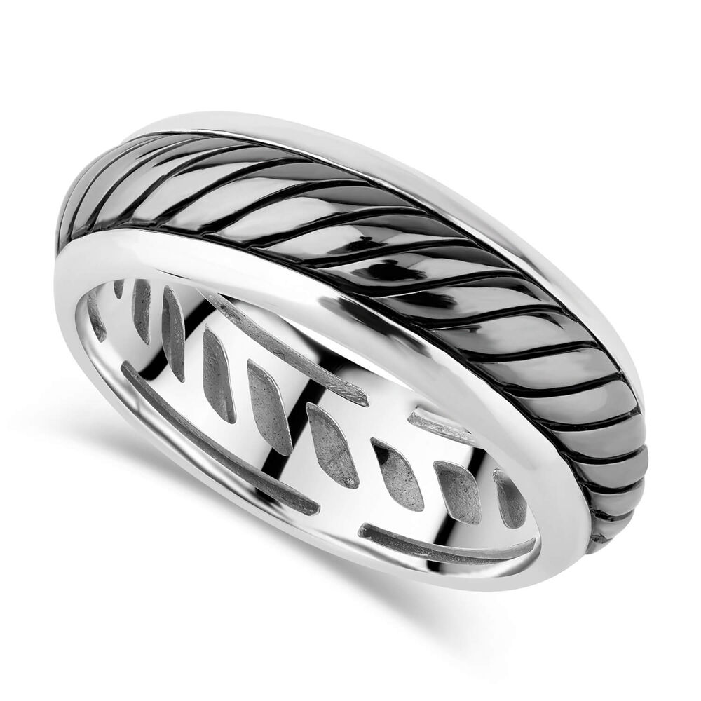 Sterling Silver Rhodium Plated 6.5mm Twist Men's Ring image number 0
