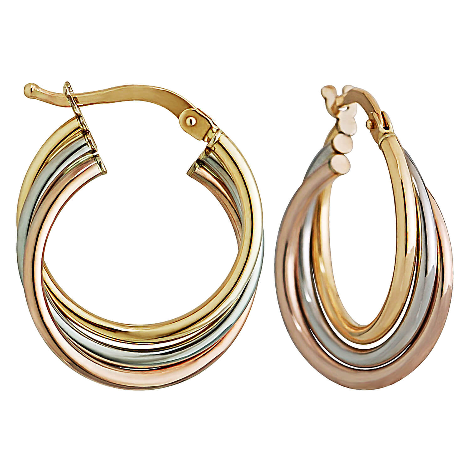 9ct Yellow White and Rose Gold Hoop Earrings