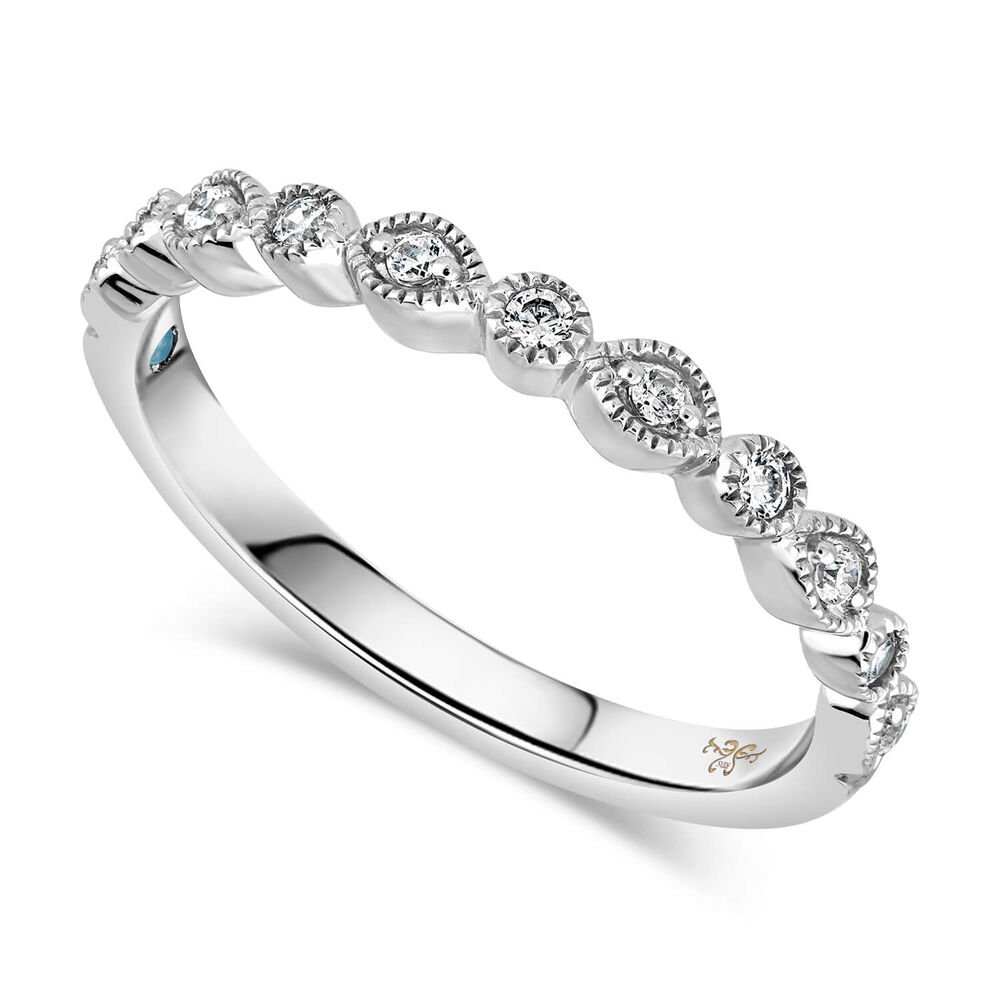 Kathy de Stafford 18ct White Gold "Freya" Vintage Pave Round Marquise Diamond 0.10ct Wedding Ring image number 0