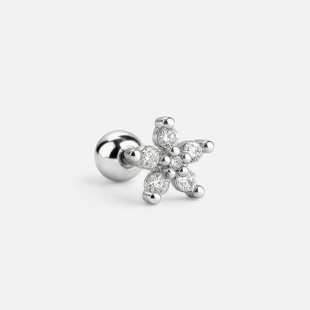 Sterling Silver Cubic Zirconia Flower Single Stud Earring