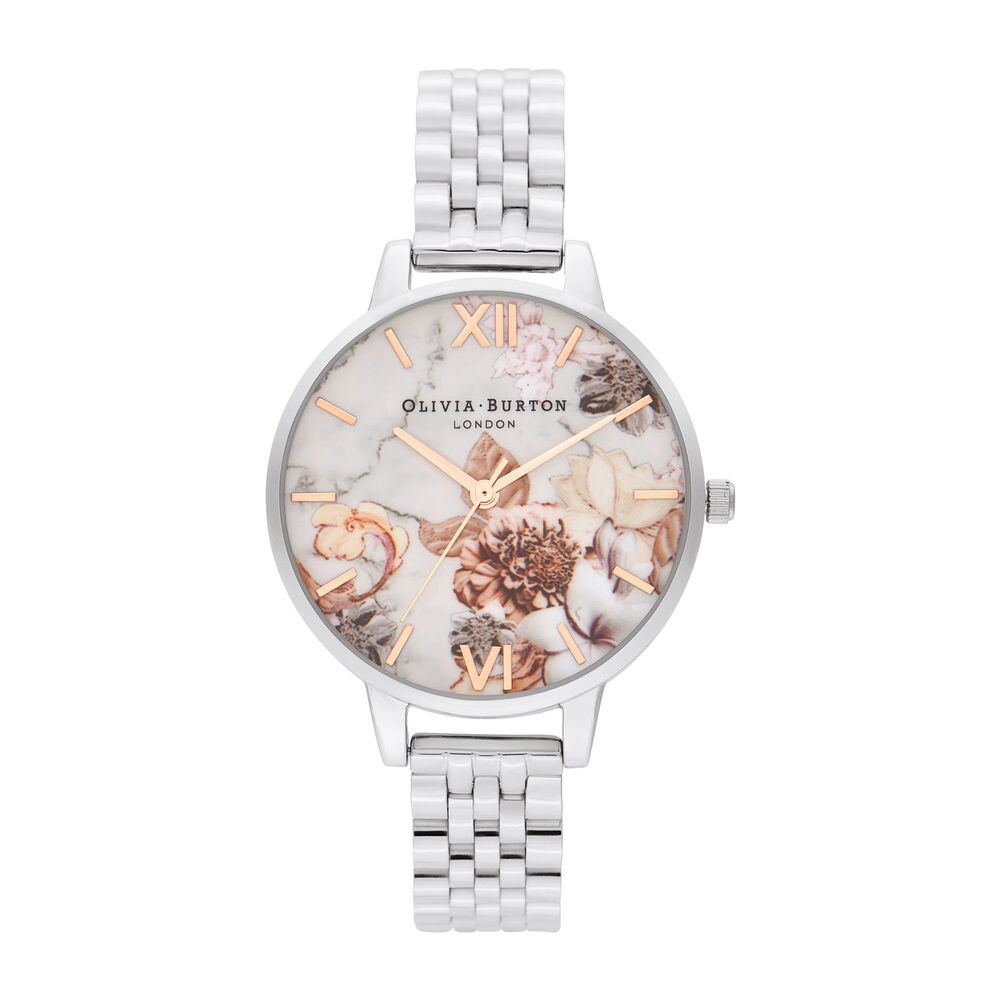 Olivia Burton Marble Florals & Steel Bracelet Strap 34mm Ladies Watch
