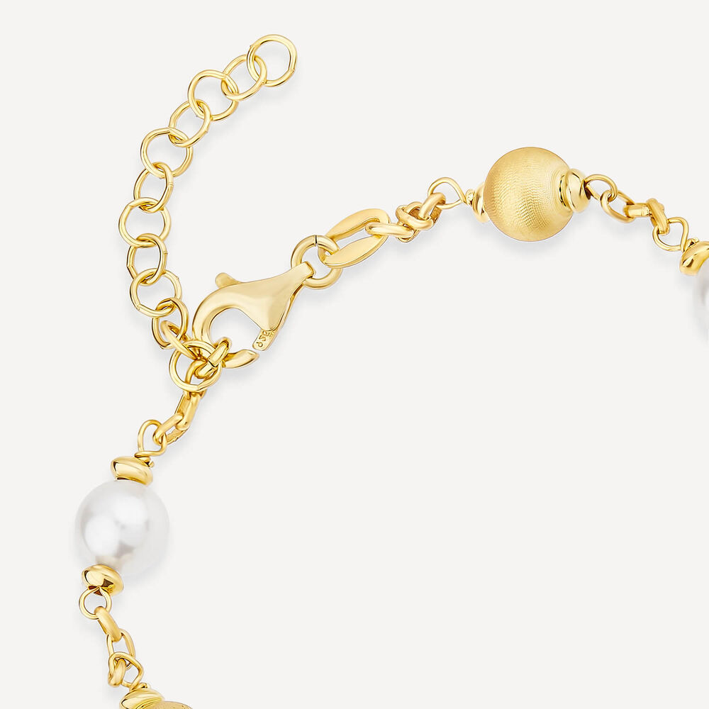 Yellow Gold Plated Sterling Silver Pearls & Matte Beads Bracelet