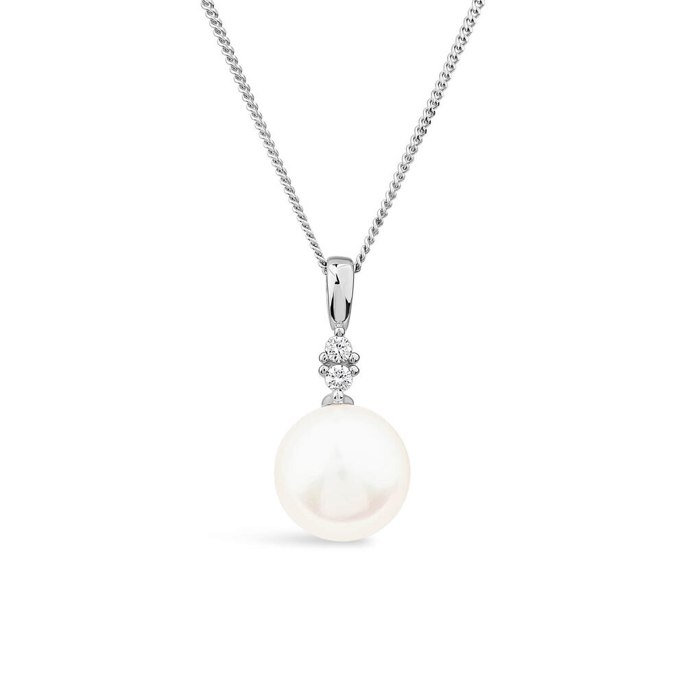 9ct White Gold 0.04ct Top Diamond & Freshwater Pearl Pendant image number 0