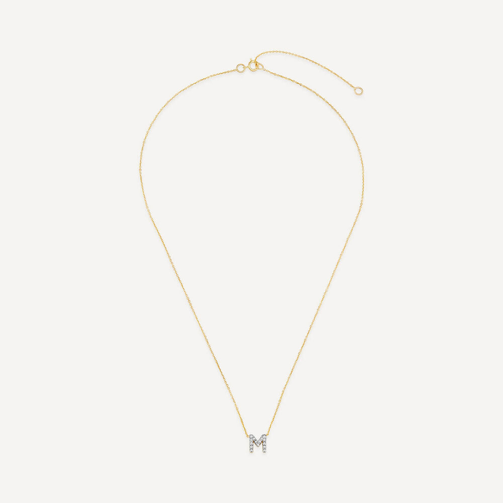 9ct Yellow Gold Petite 0.06ct Diamond Initial "M" Necklet image number 2
