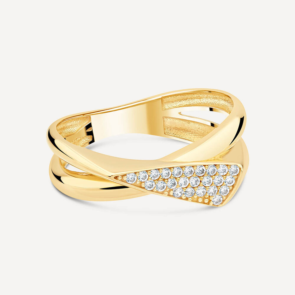 9ct Yellow Gold Cubic Zirconia Pave Flap Polished Ring image number 2