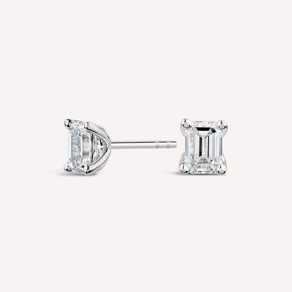 Born 18ct White Gold Lab Grown 1.40ct Diamond Emerald Cut Stud Earrings