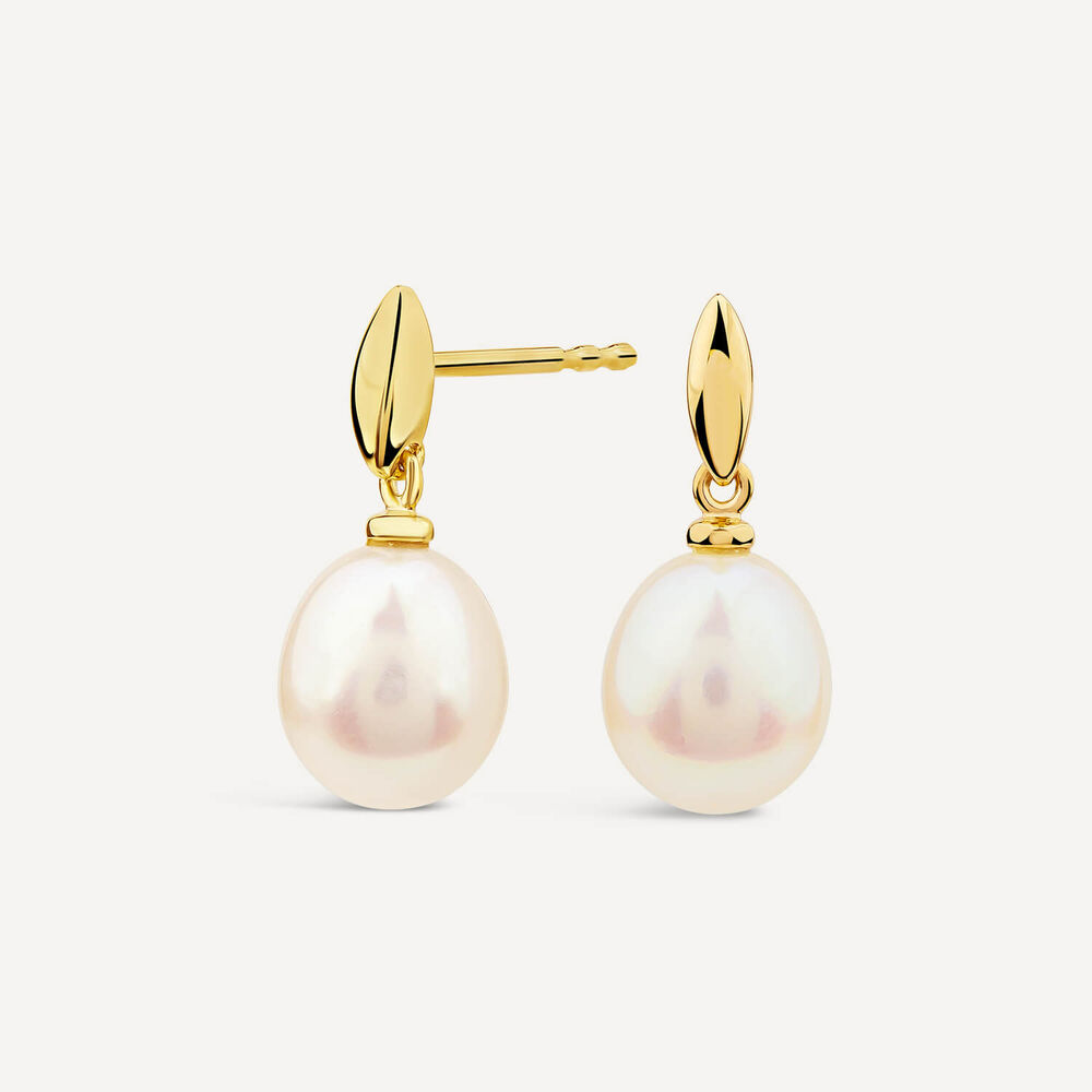 9ct Yellow Gold Oval Freshwater Pearl Classic Drop Earring image number 1