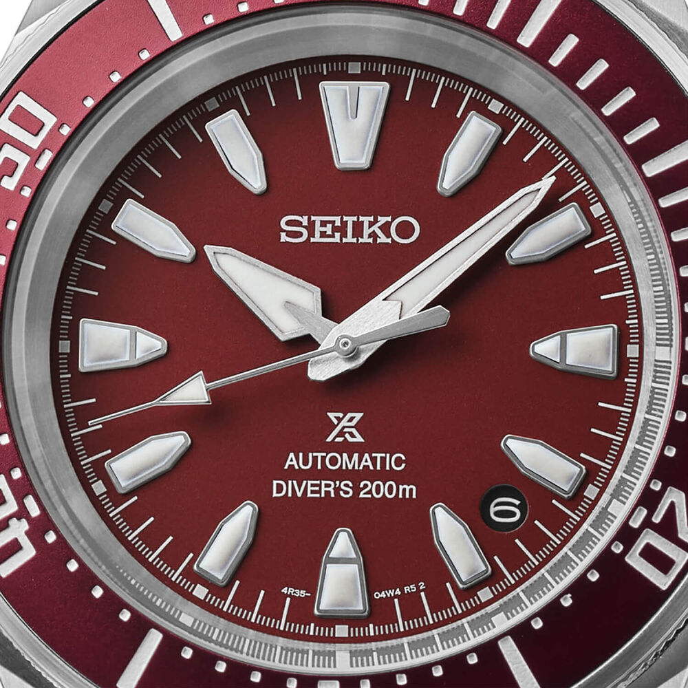 Seiko Prospex 4R Red 'Shog-urai' Divers 41.7mm Dial Steel Bracelet Watch image number 1