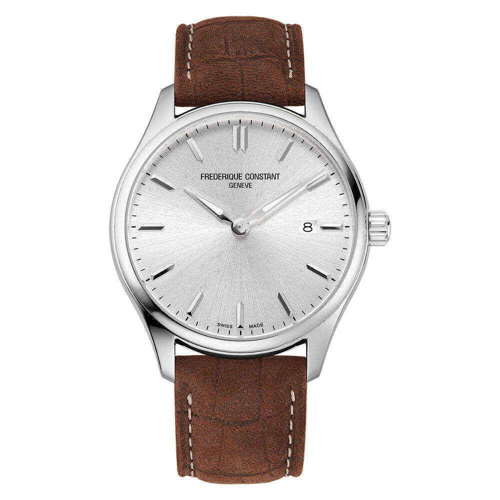 Frederique Constant Index Quartz Silver Dial Steel Case Brown Strap Watch image number 0