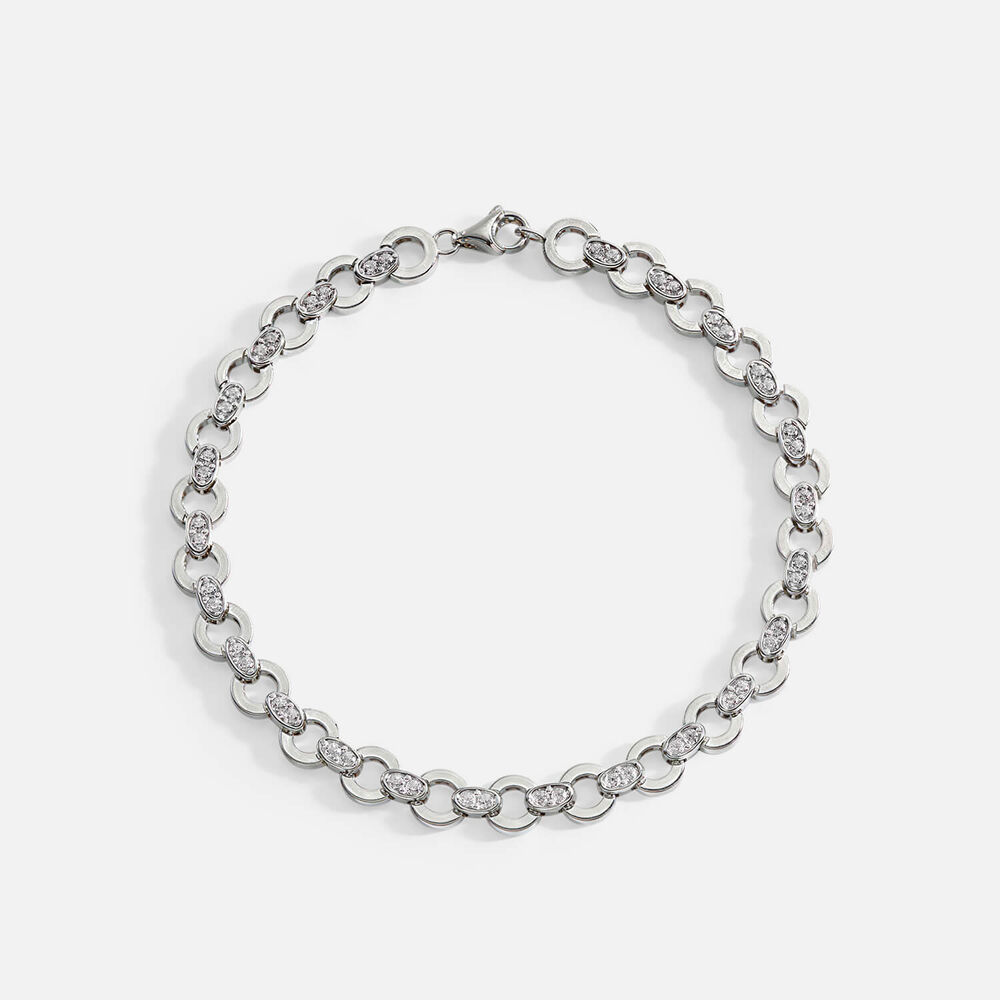 9ct White Gold Cubic Zirconia Round & Oval Link Bracelet